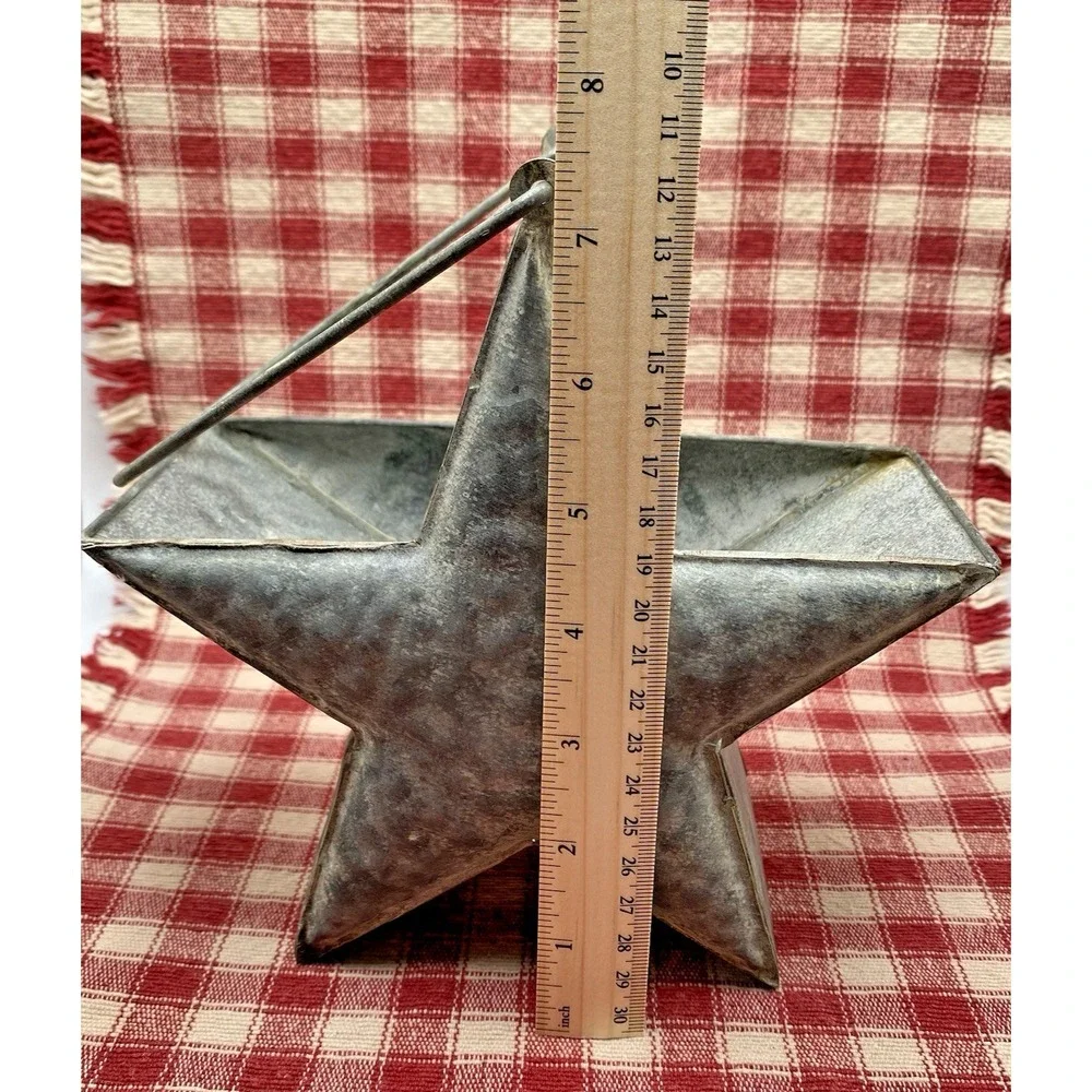 Vintage Rustic Primitive Tin Star Shaped Pail Bucket Farmhouse Americana